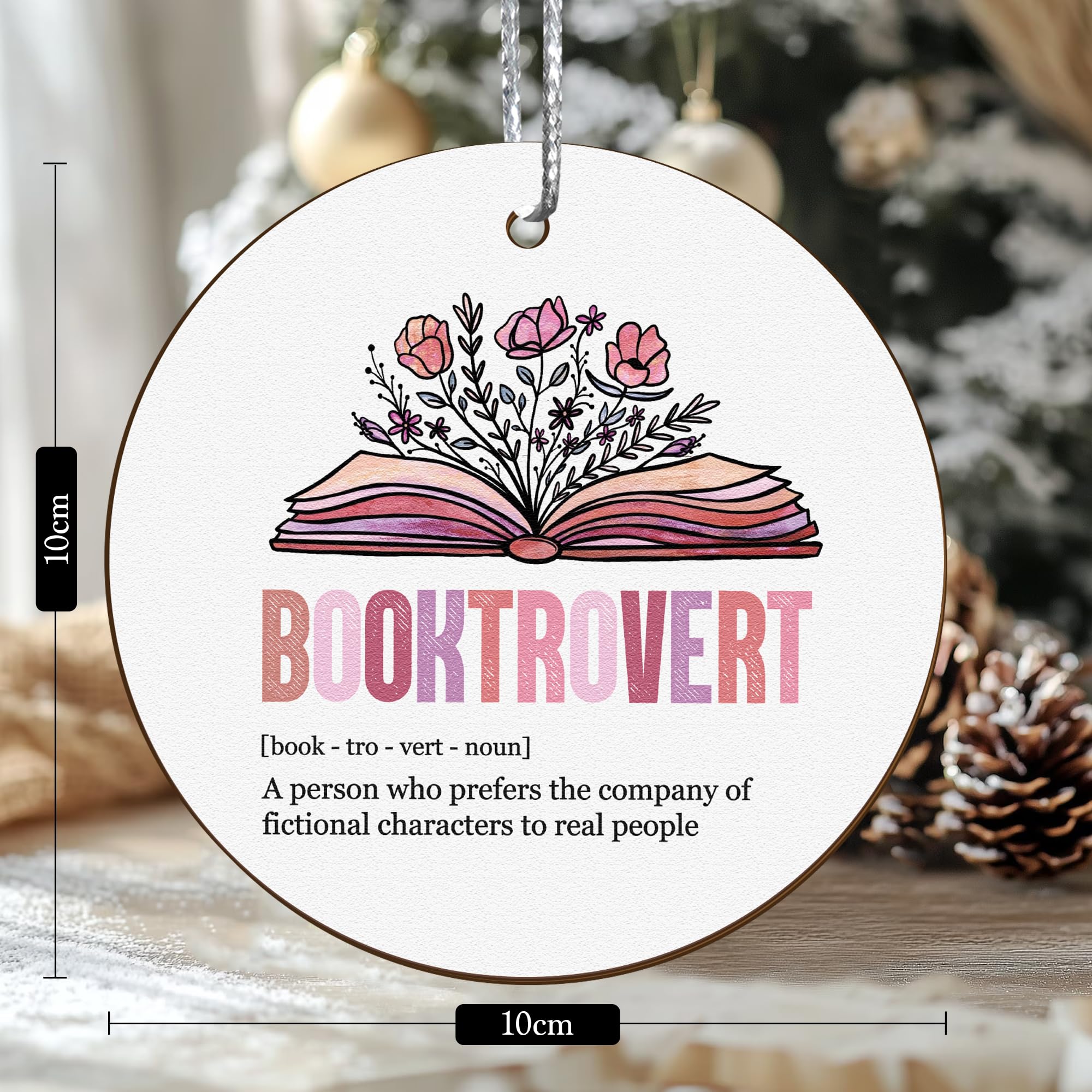 Pink wooden book ornament for book lovers and booktrovert