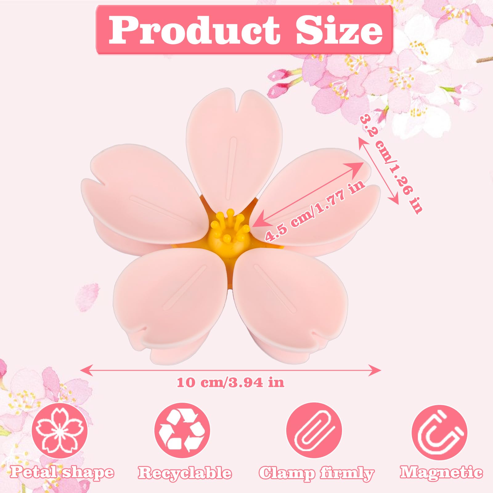 Detachable petals included in cherry blossom magnetic clip set
