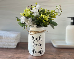 Pint 16 oz mason jar with faux greenery and roses