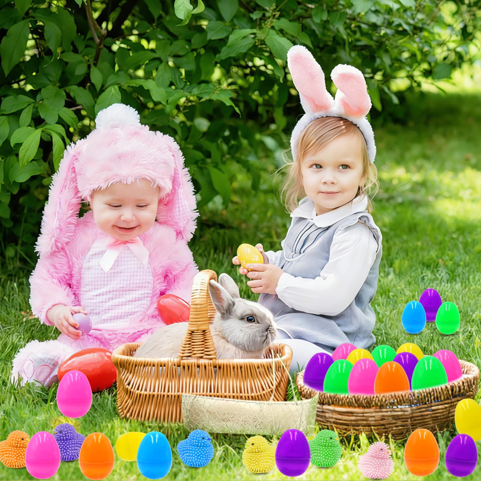 Red and blue LED lights flash inside Easter eggs