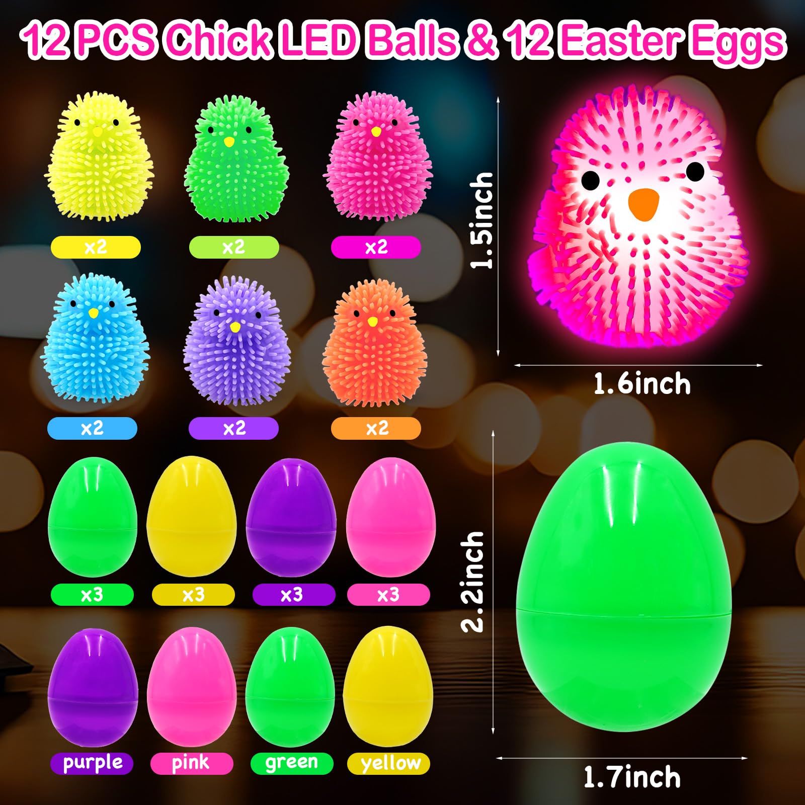 LED Chick Puffer Balls inside Easter eggs for kid friendly play
