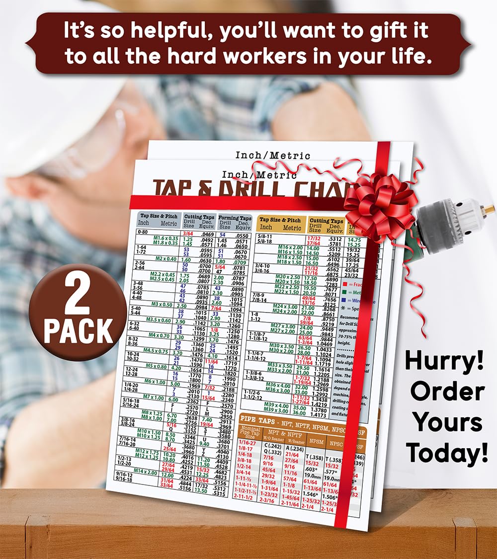 Durable water resistant drill and tap chart for machinists