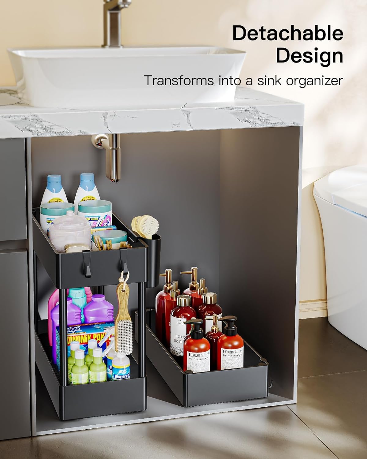 Pipishell bathroom storage cart with cup and hooks