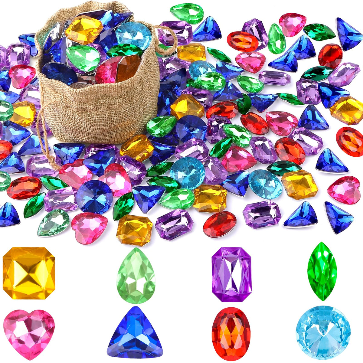Pirate Treasure Gem Toys 180 PCS assorted gems in red green blue yellow
