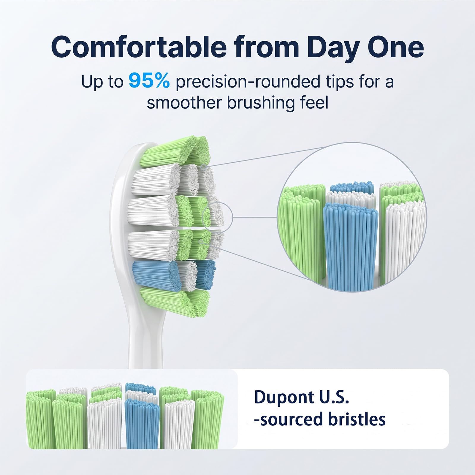 DuPont bristles on Pisonicleara Sonicare replacement heads