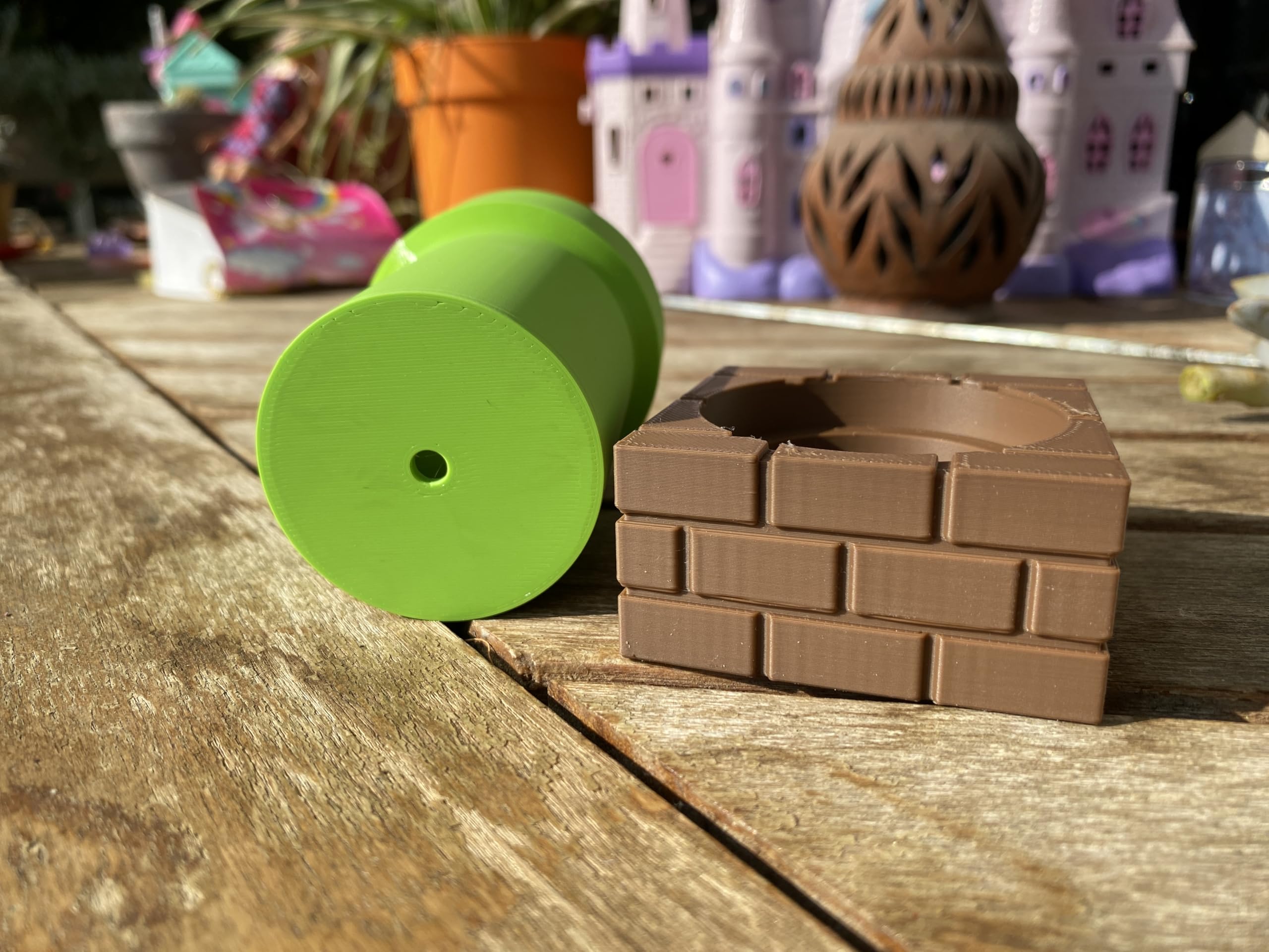 Pixel art inspired retro planter detail close-up