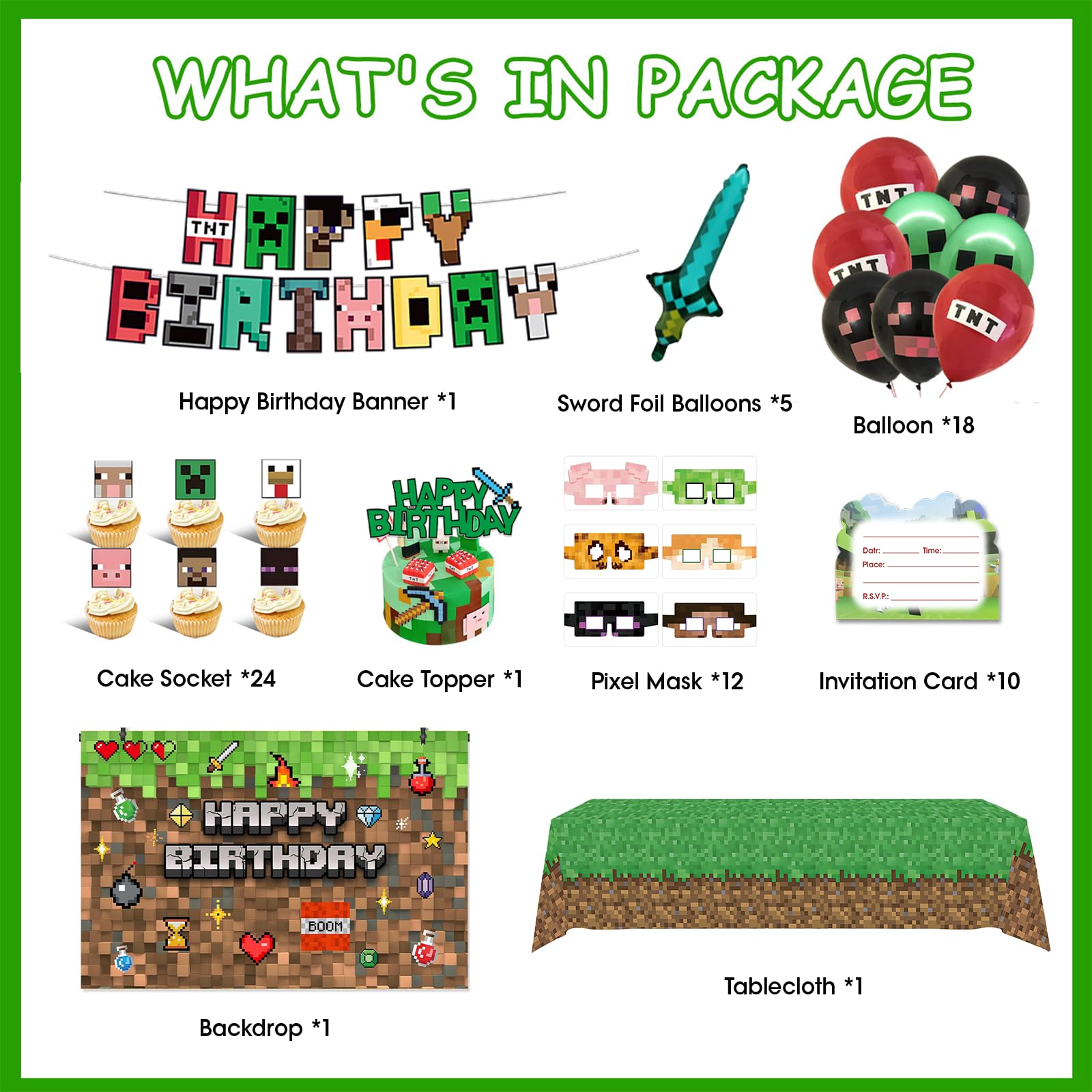 Pixel game birthday decorations backdrop