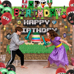 Pixel game birthday decorations banner 73Pcs