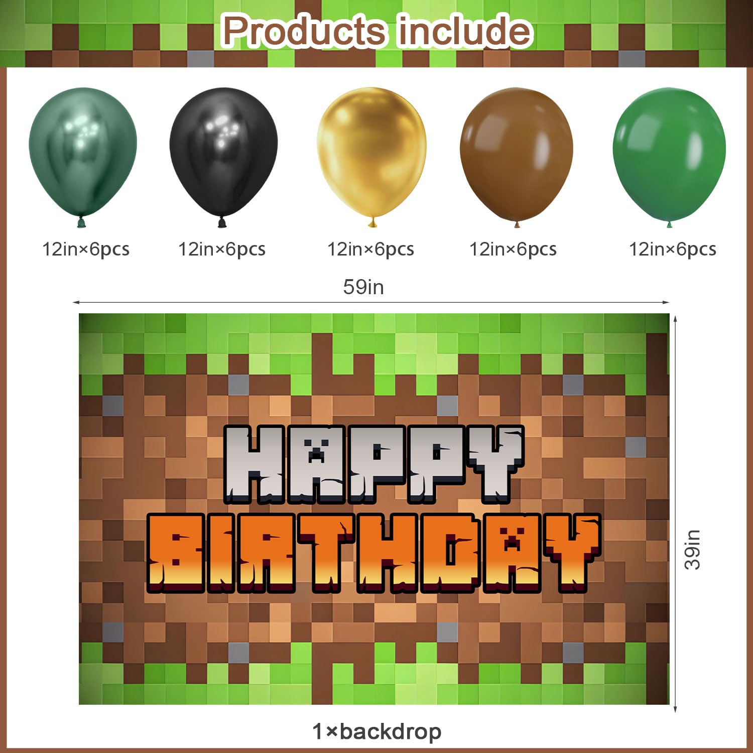 Pixel game themed 25 latex balloons