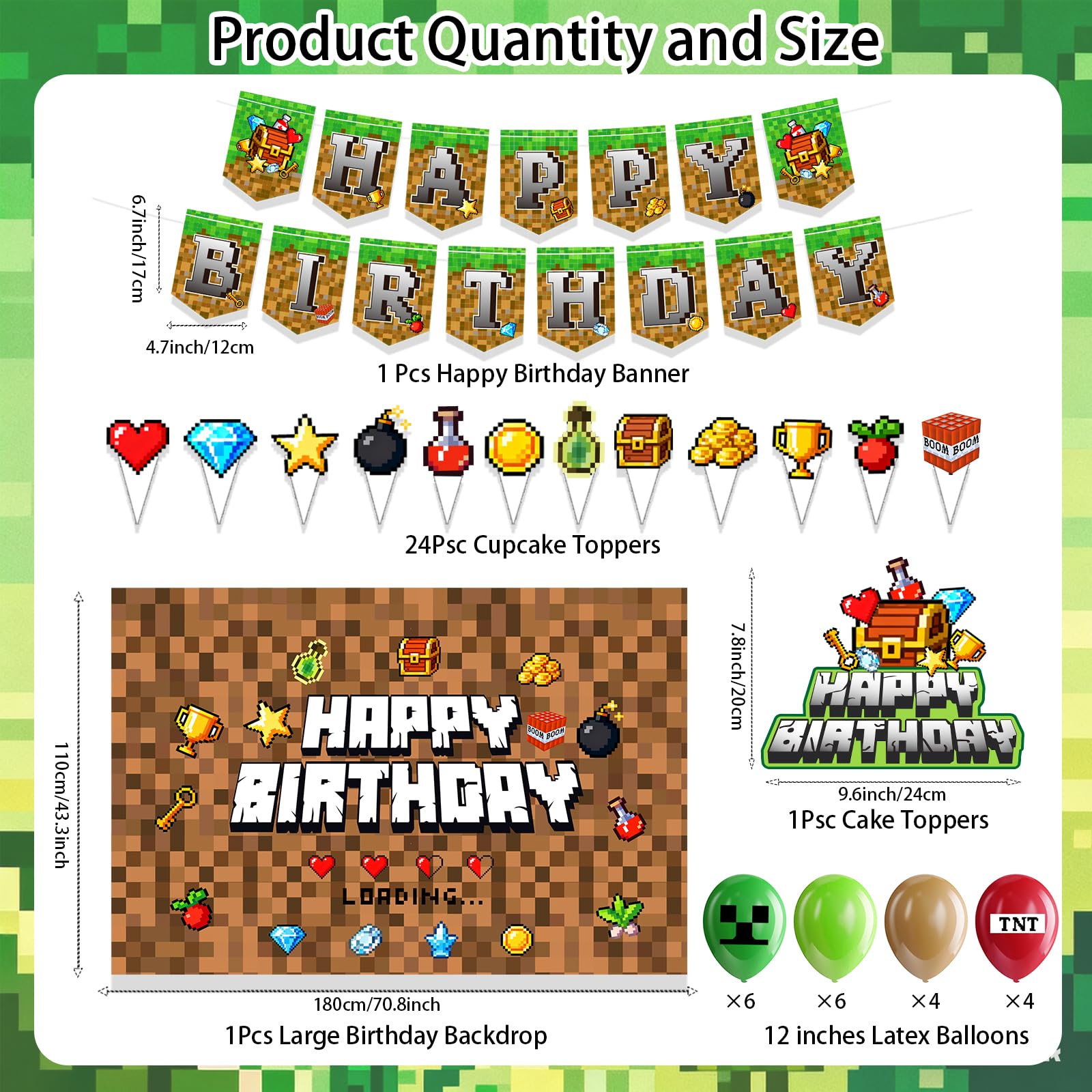 20 latex balloons for Pixel Game birthday party
