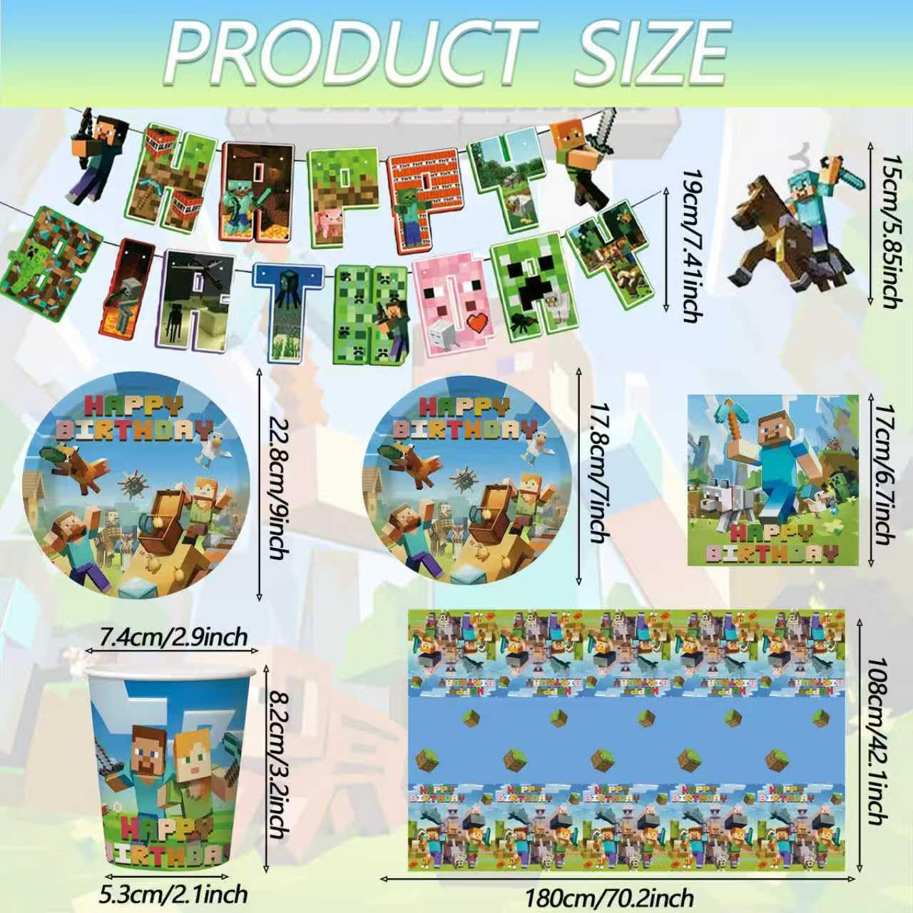 20 9-inch and 7-inch plates with napkins and cups in Pixel kit