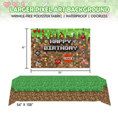 Pixel game birthday decorations tablecloth