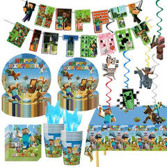 Pixel themed party decorations set with plates cups and napkins for 20 guests