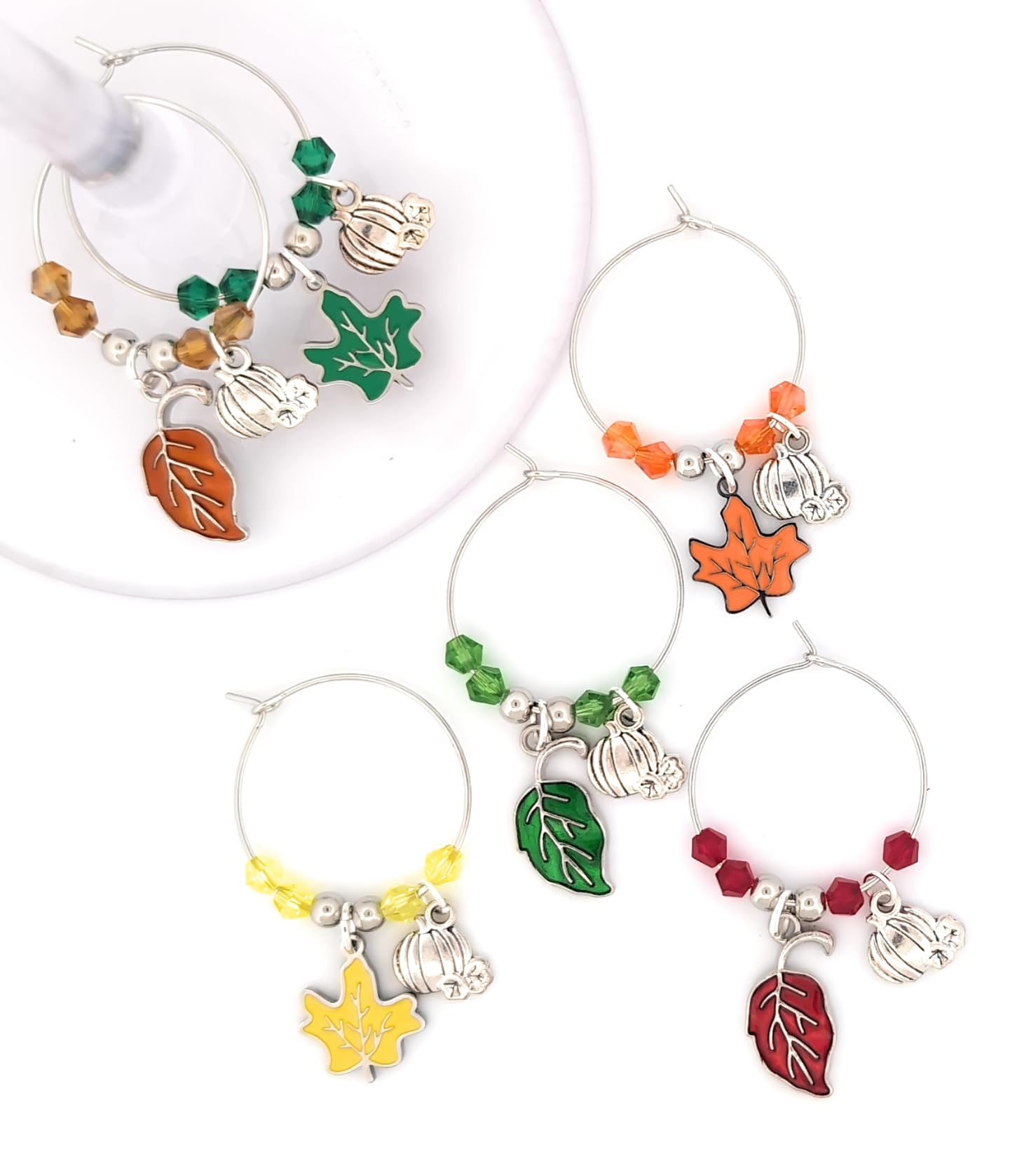 Pixie silver-tone leaf charms pumpkins detail with wine rings