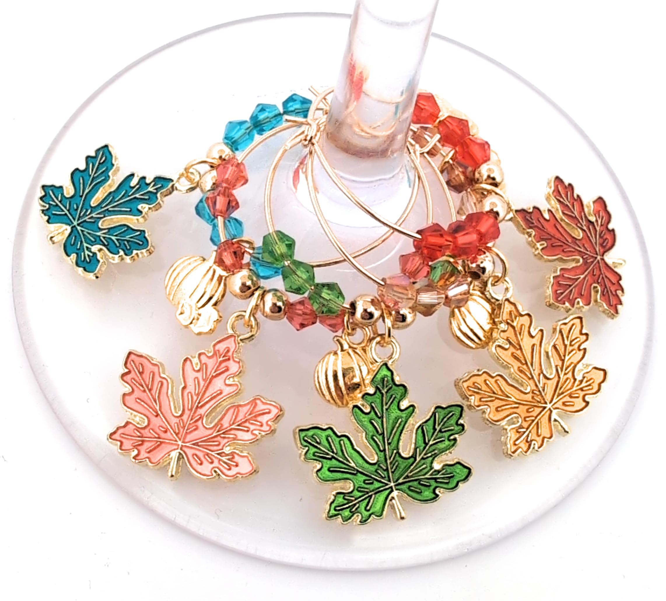 Pixie pumpkin leaf wine charms for party favors and gifts
