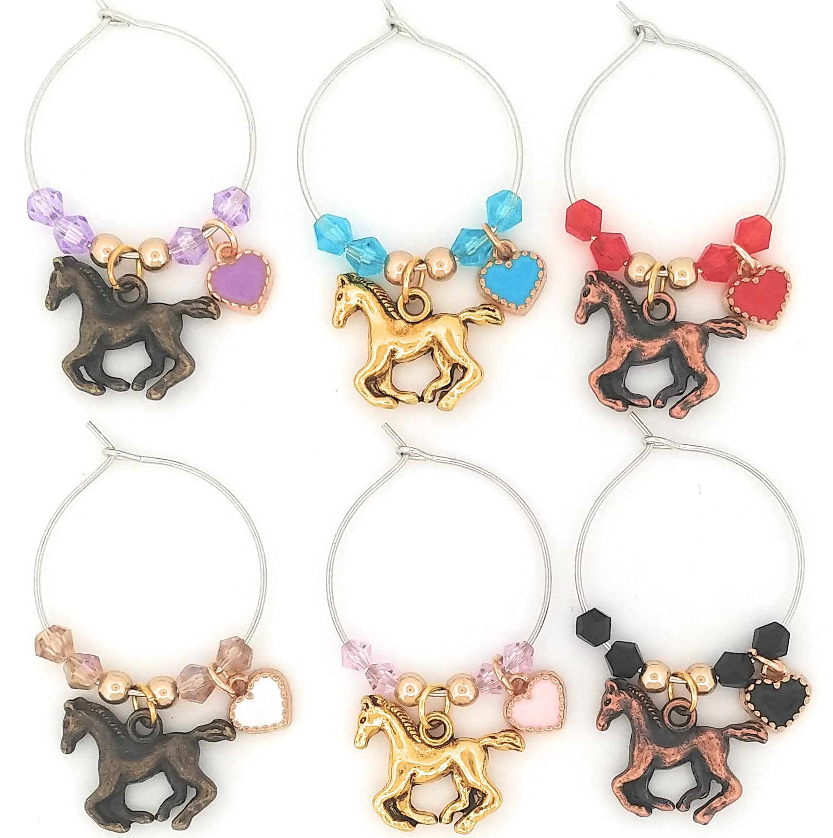 Horse wine glass markers with heart beads