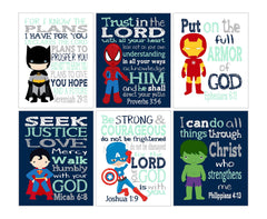 Pixie Paper superhero nursery prints set of 6 unframed blue mint