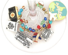 silver-tone 1-inch round wine charm rings with enamel charms