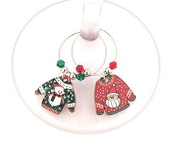 6 piece enamel wine charm set with silver tone rings