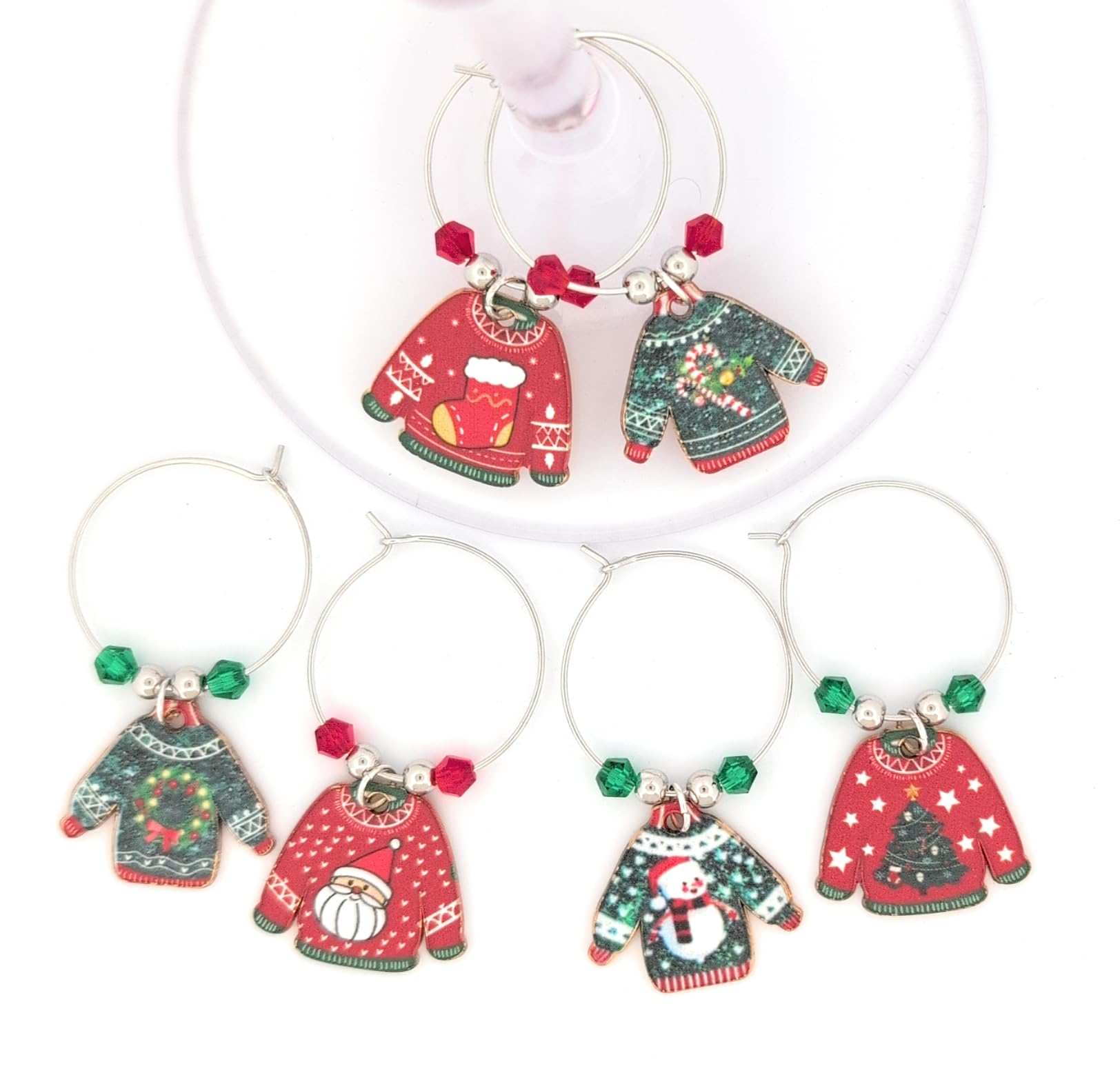 Ugly sweater party wine charms for Christmas dinners