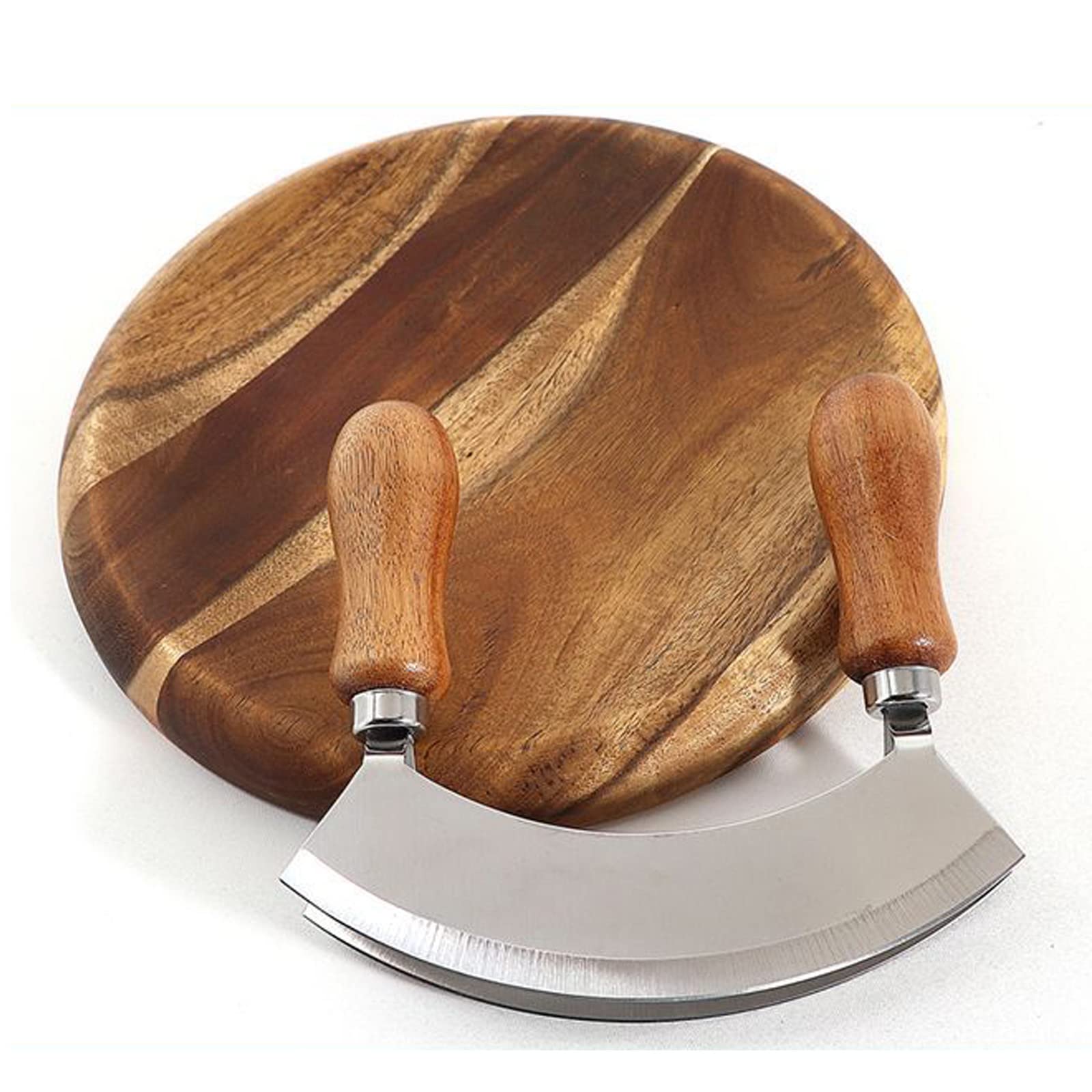 Pizza cutter rocker and mincing knife uses