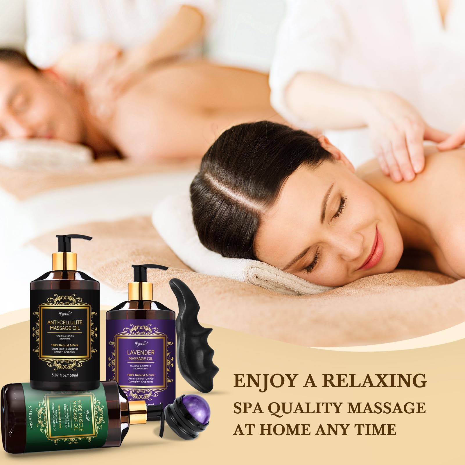 Pjordo spa quality massage oils packaging