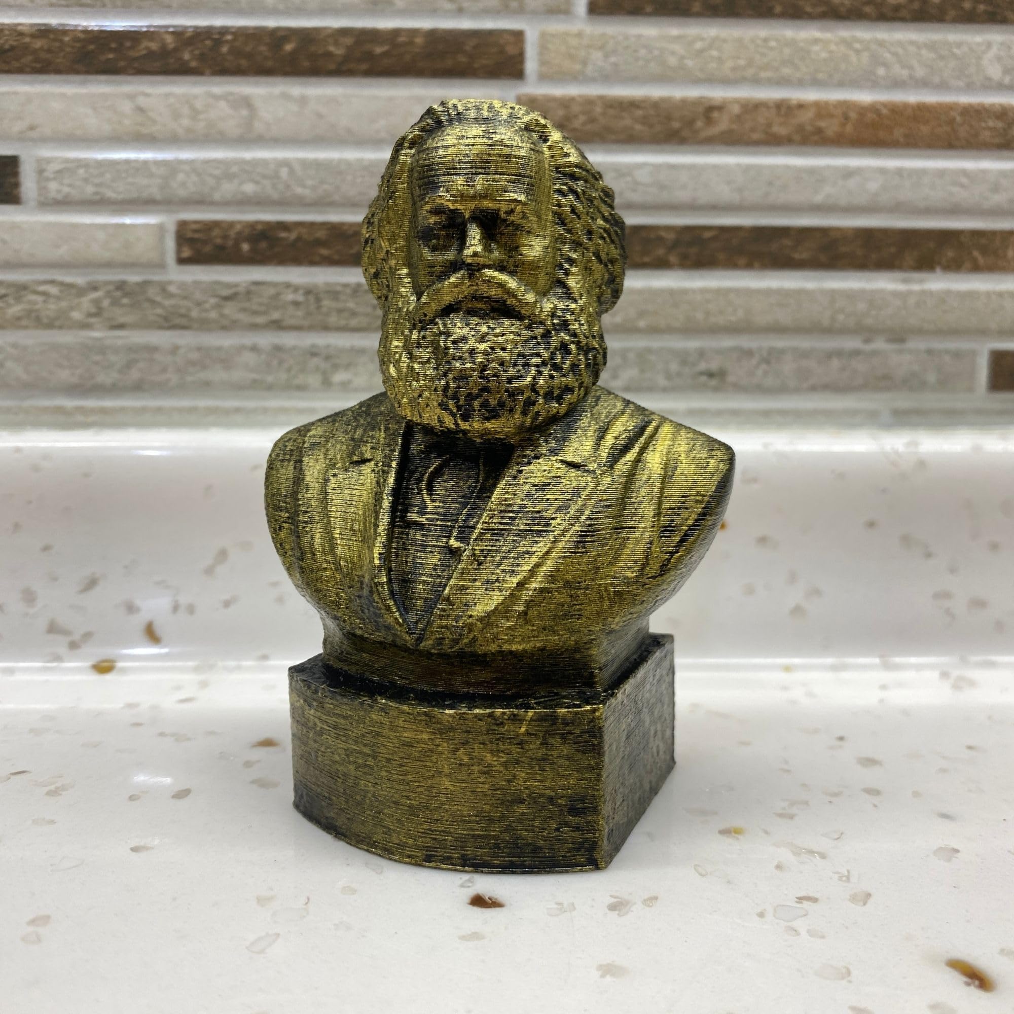 3D printed Karl Marx bust with gold detailing
