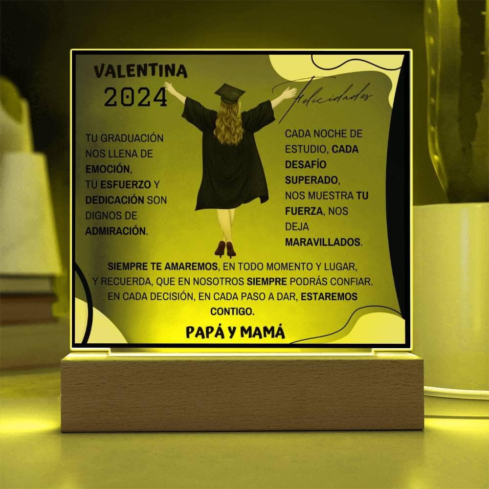 Placa de graduación iluminada con luz LED integrada