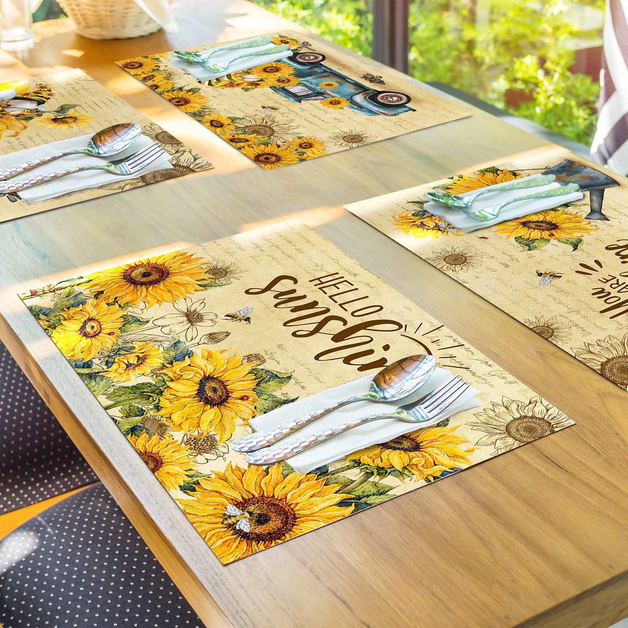 six piece linen placemats with sunflower design pinata