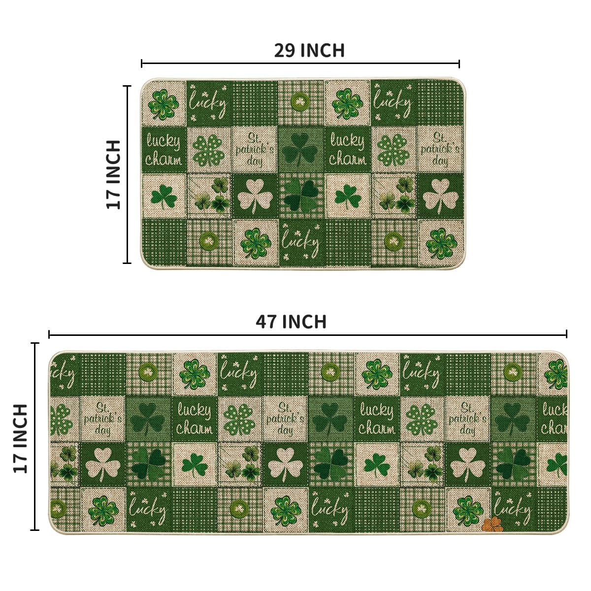 St Patrick's Day plaid shamrock kitchen mats set of 2