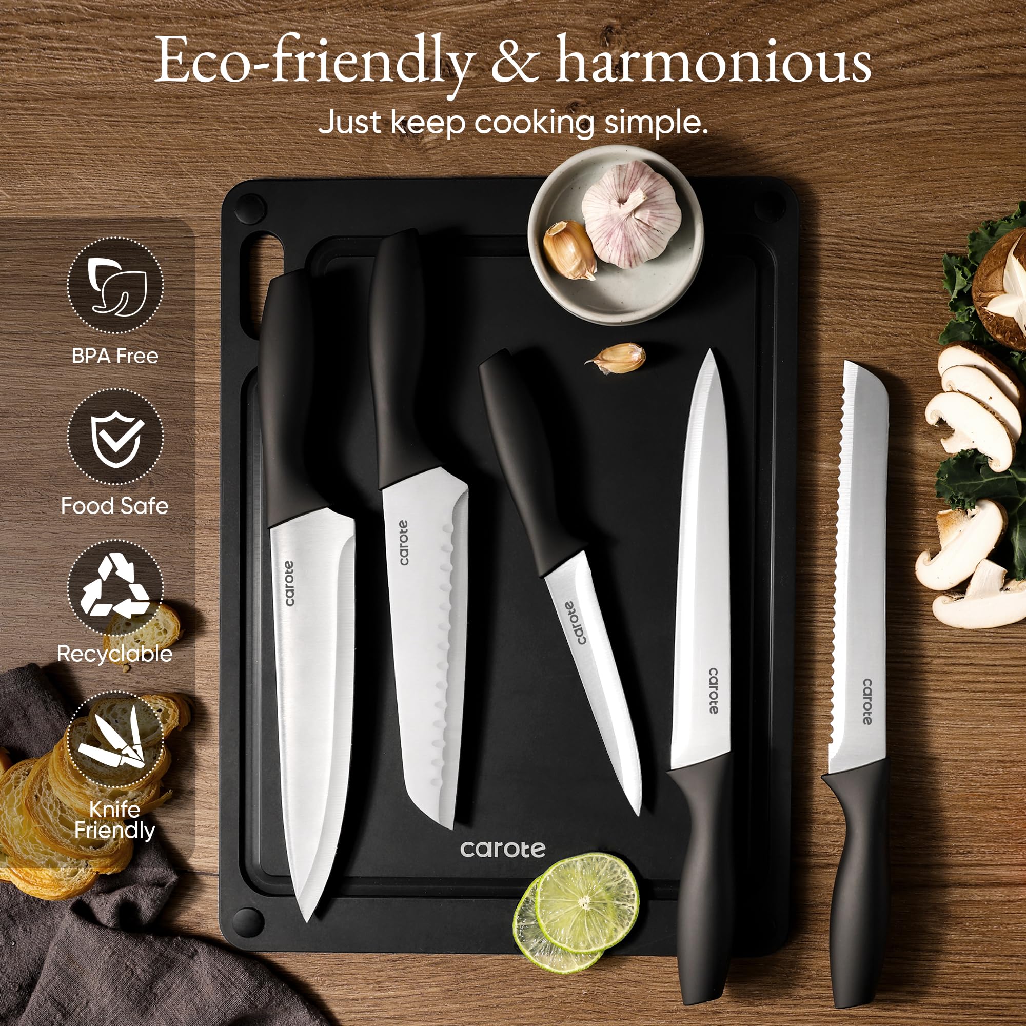 plain black CAROTE knife set handles