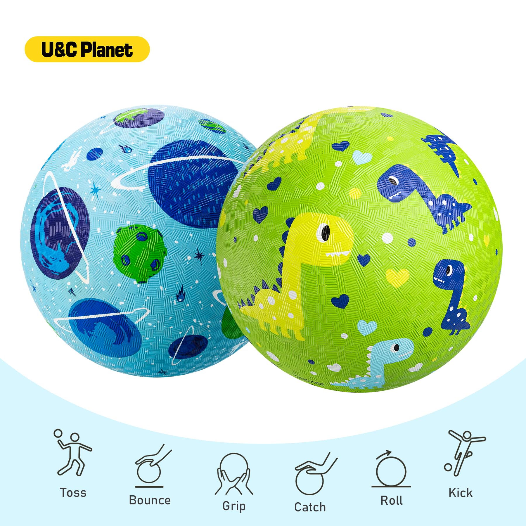 Two colorful playground balls and hand pump included