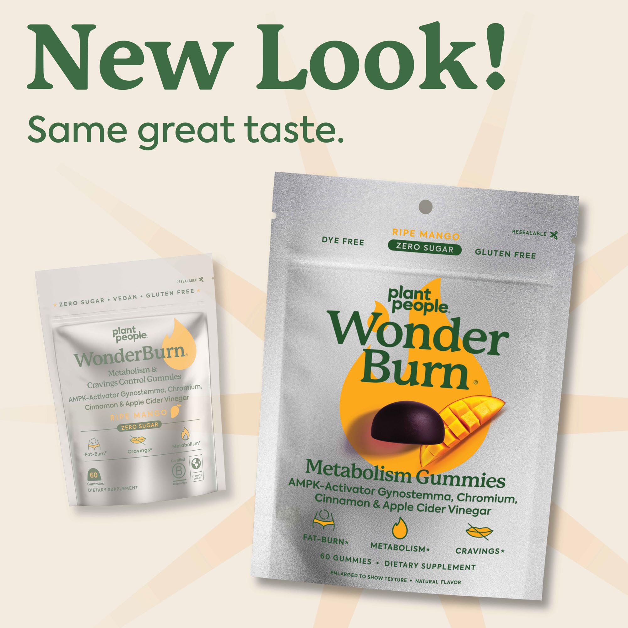Plant People WonderBurn Metabolism Gummies ripe mango flavor label close up