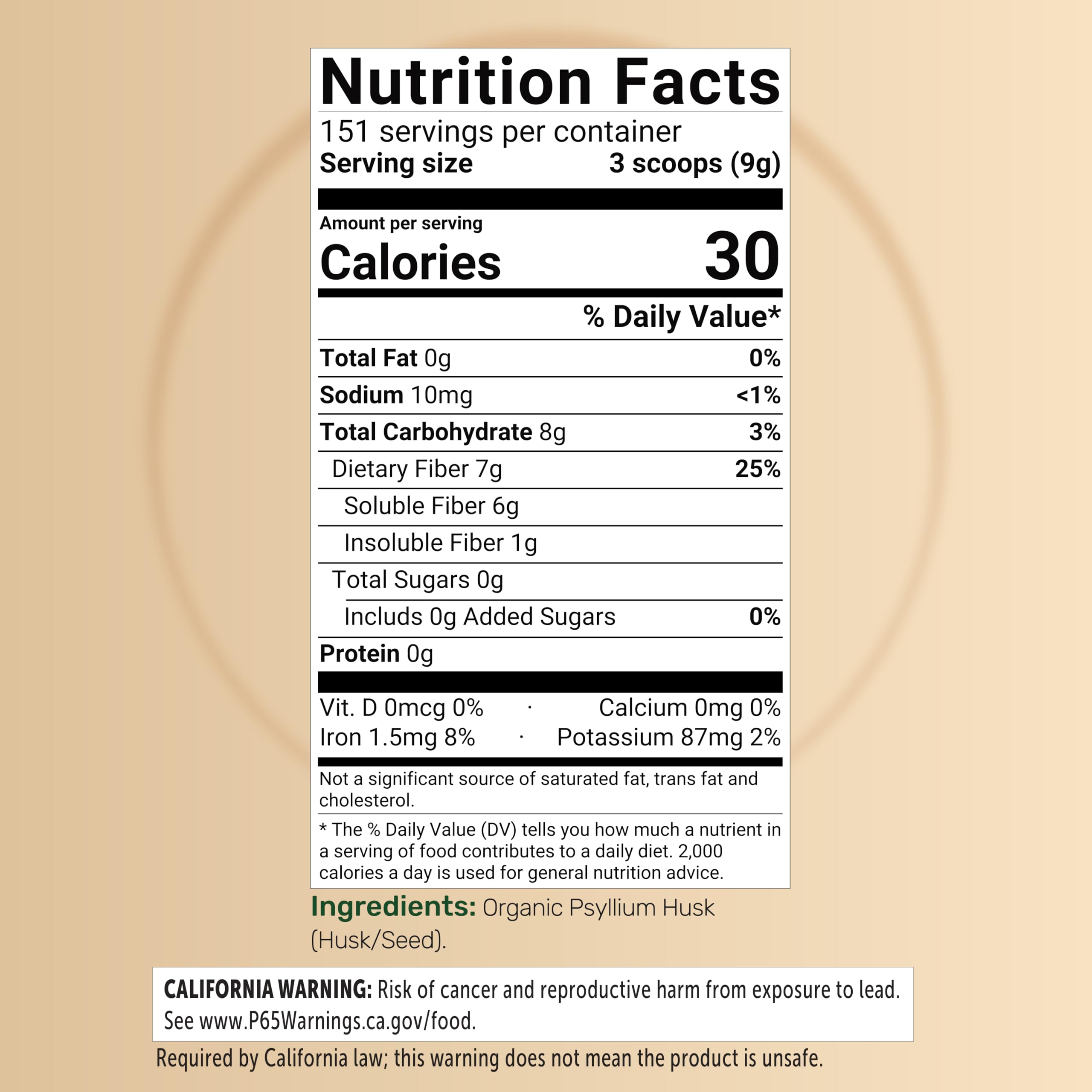 Plantago ovata organic psyllium fiber product