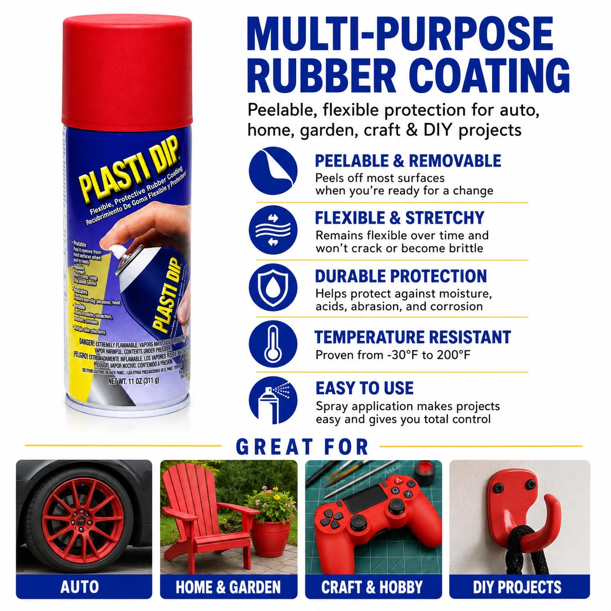 Plasti Dip Red 11 oz peelable rubber coating for DIY projects