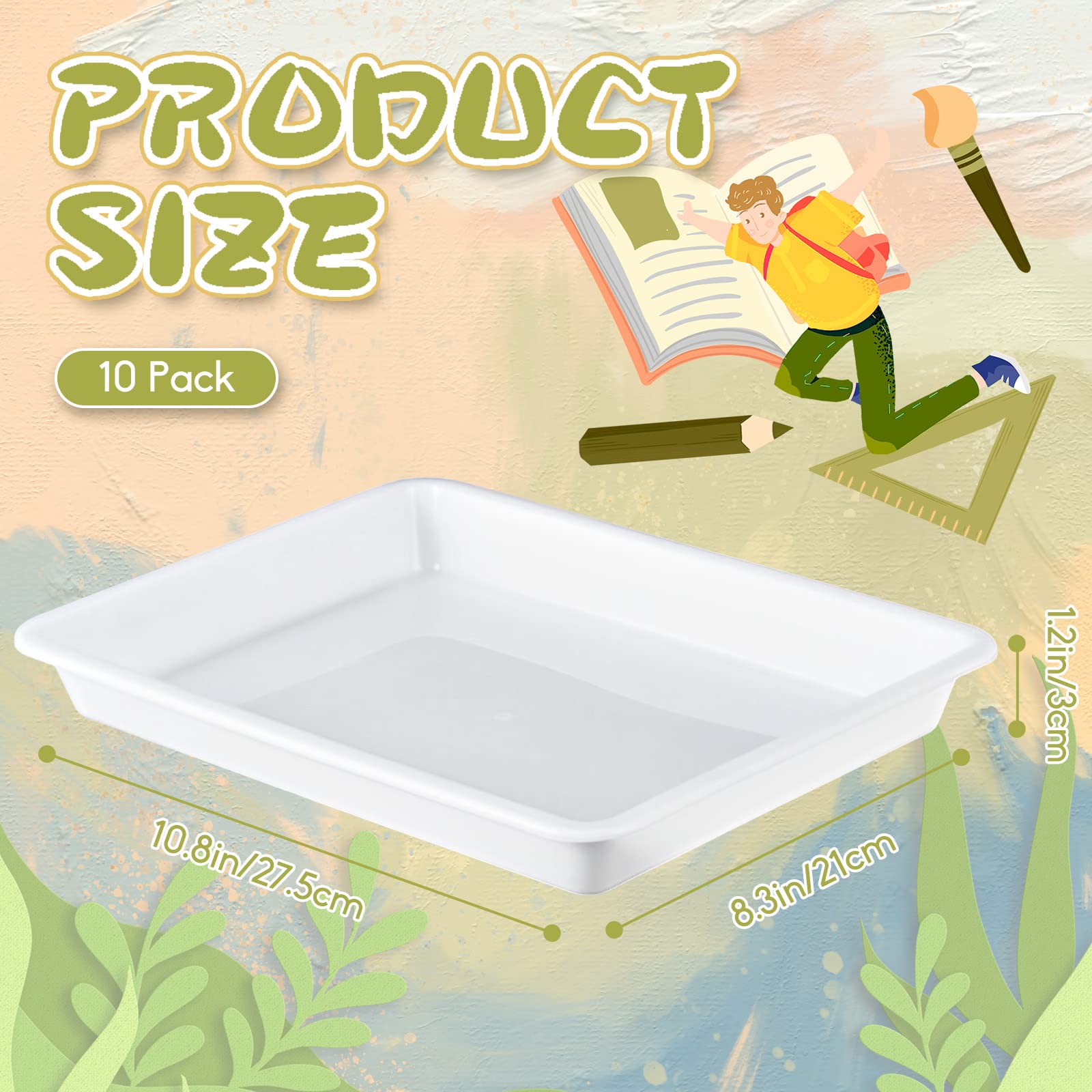White polypropylene art trays for classrooms