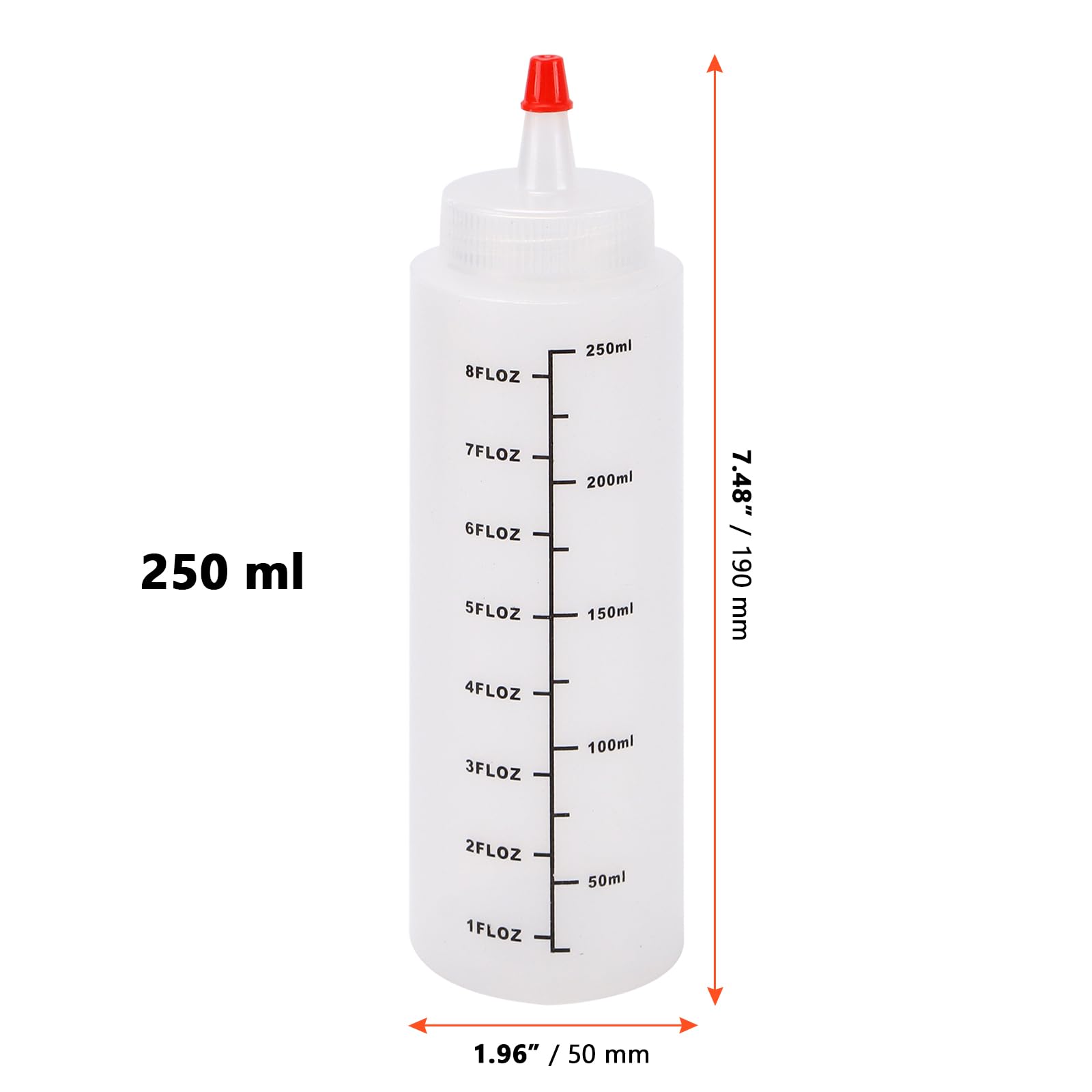 Plastic squeeze bottle for sauces with clear graduations 8 oz