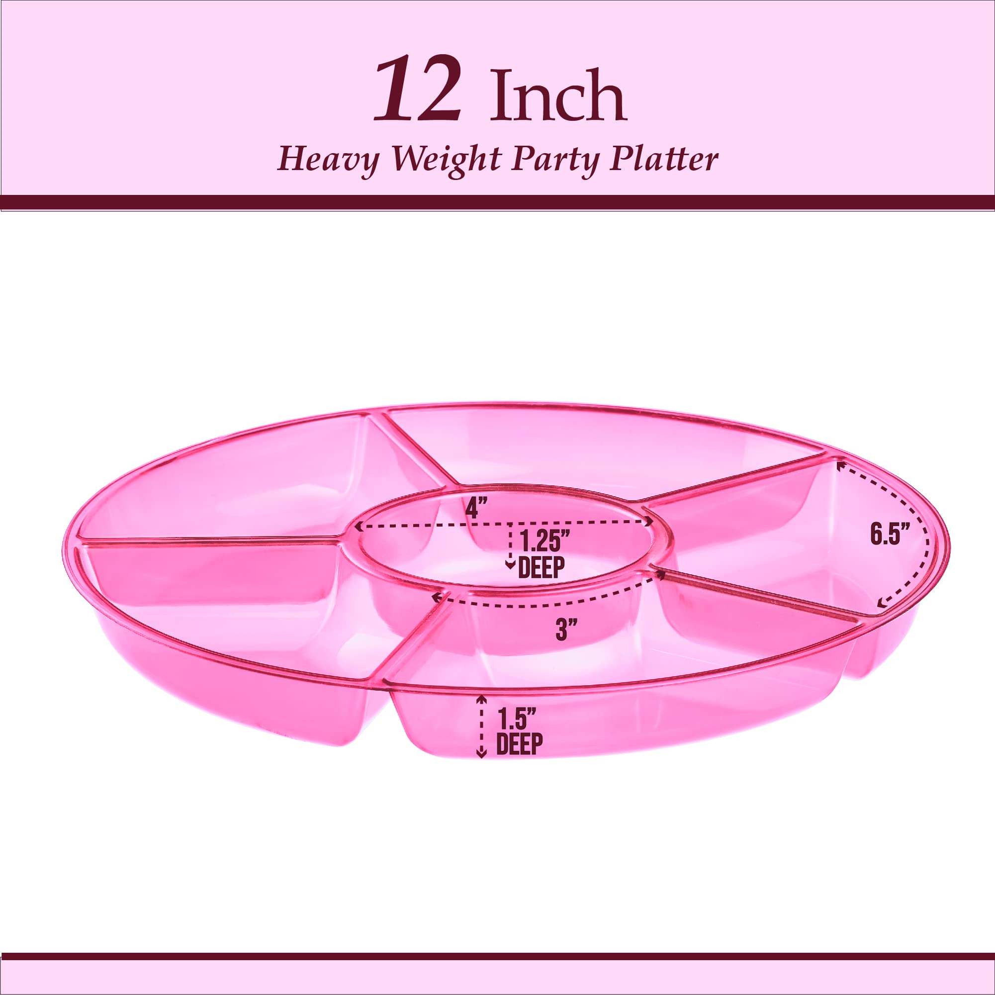 Heavyweight plastic serving tray pink 6 sections image