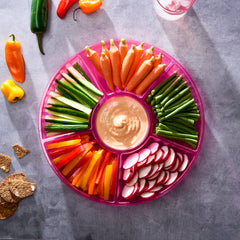 Six section round plastic serving tray pink 4 pack top view