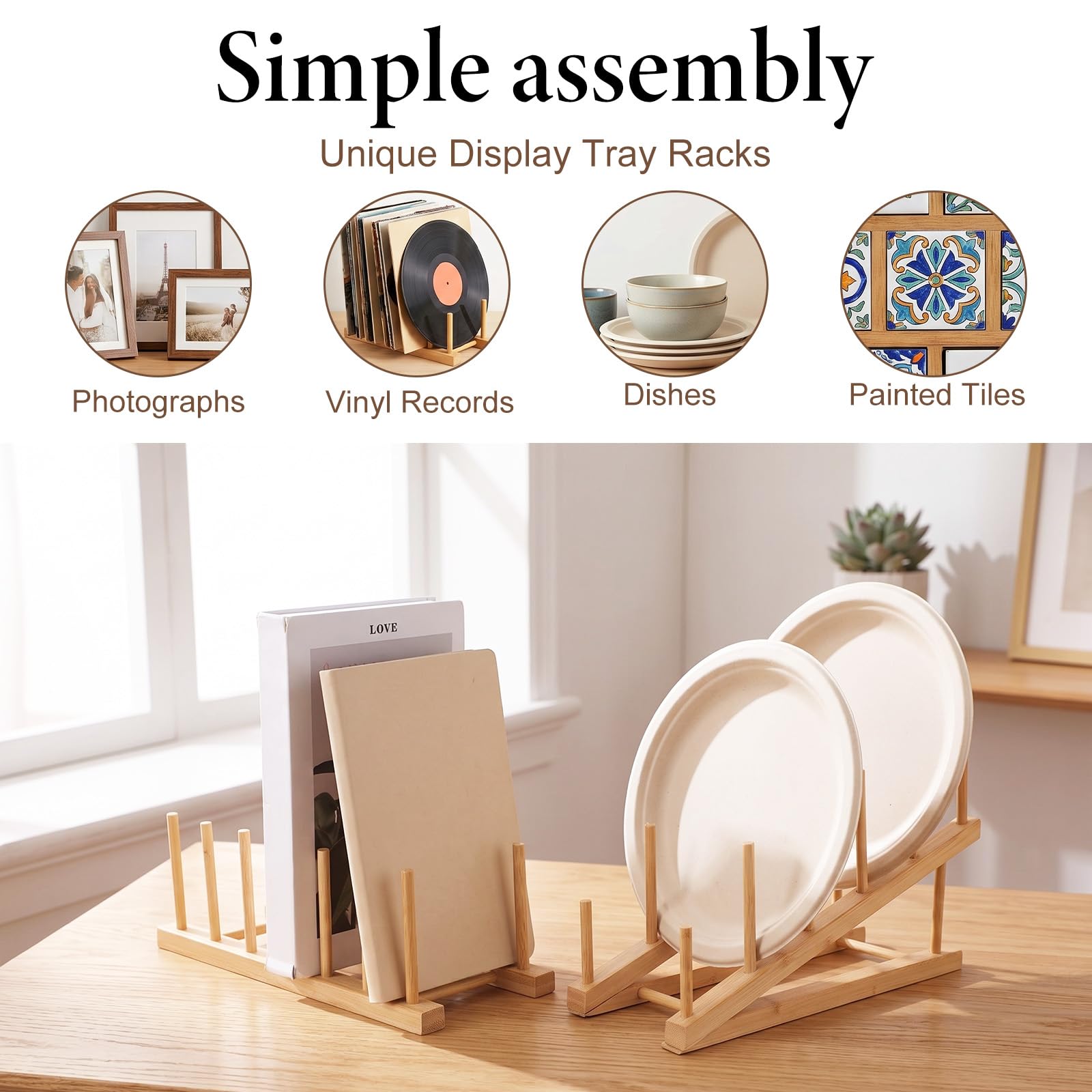 Cutting boards and lids storage on a bamboo dish rack