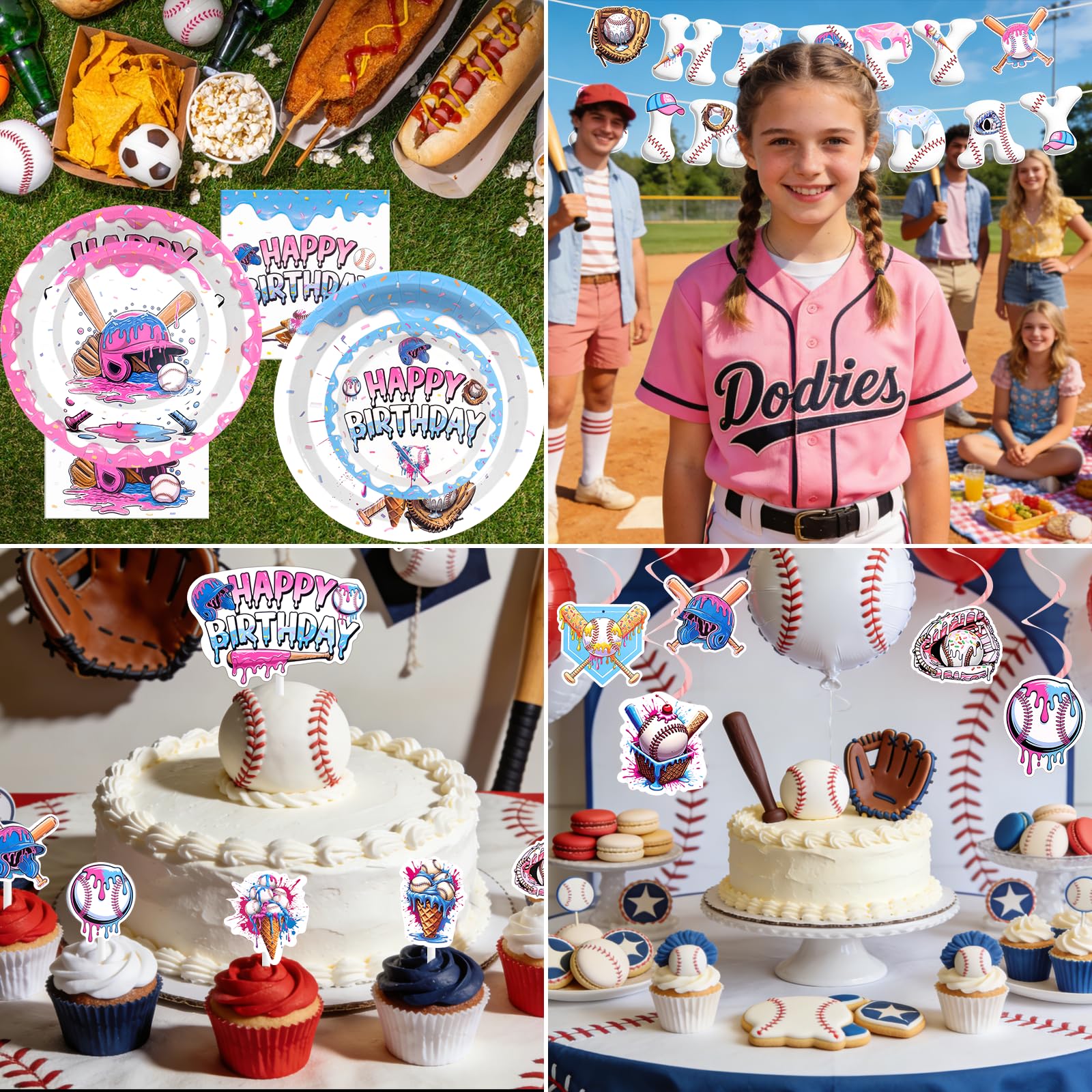 9in plates image for Ice Cream Drip Baseball Birthday Decorations Set
