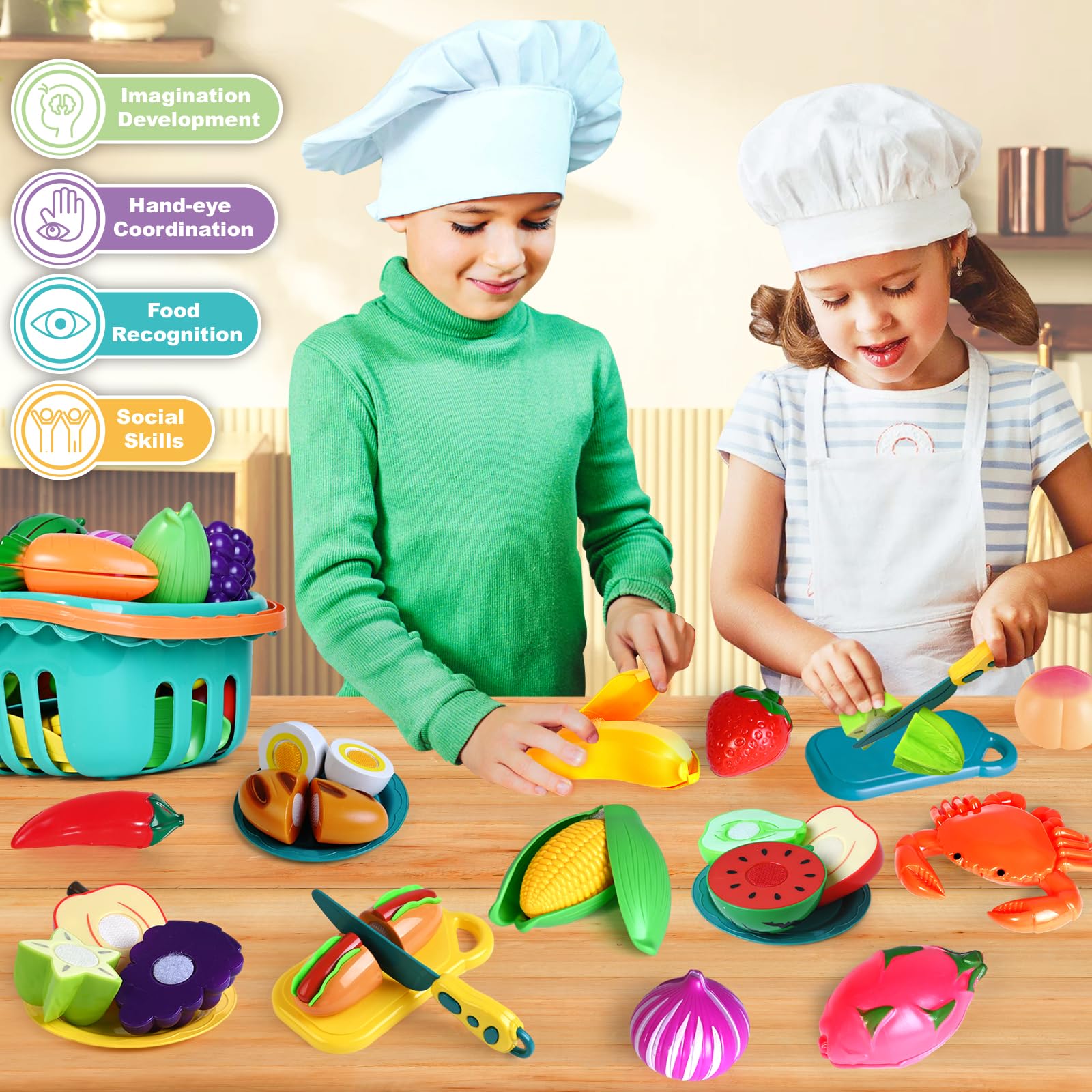 Six kitchenware items including plates knives and cutting boards