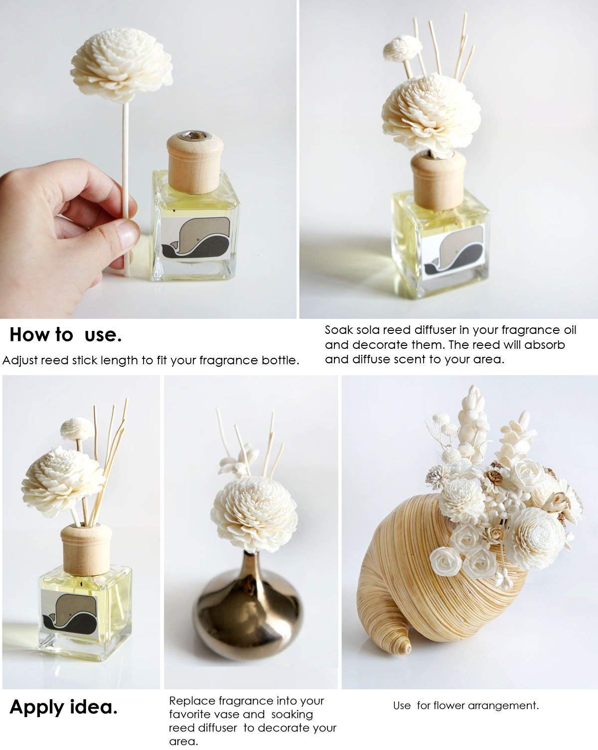 Home decor example using 10 Sola flowers for fragrance diffusion