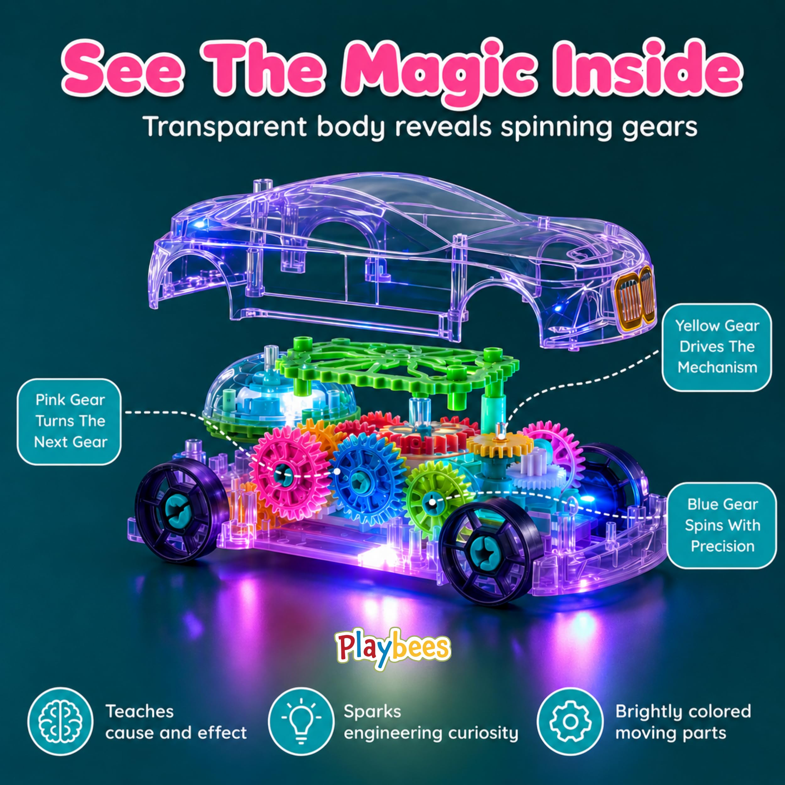 Playbees light up car for kids ages 3-8 with lights