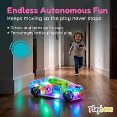 Transparent car toy showing colorful gears by Playbees