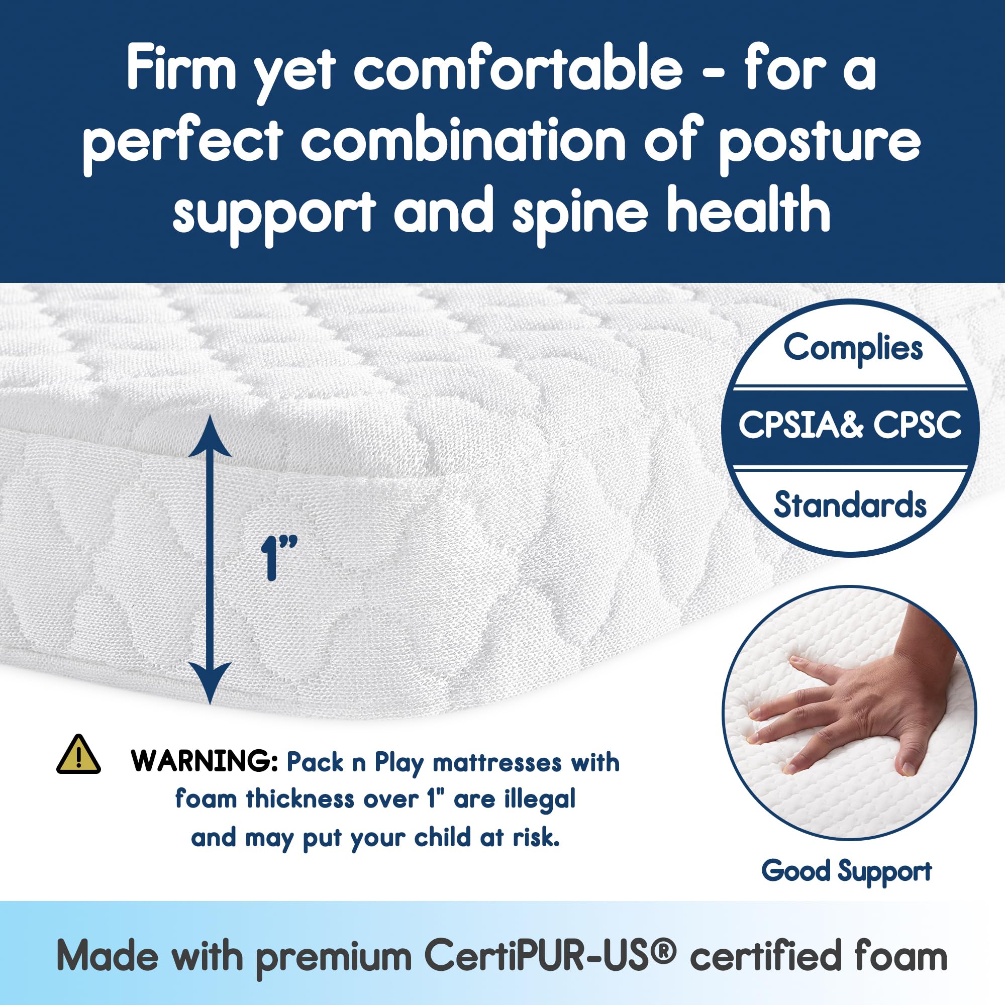 Portable travel pack and play mattress white