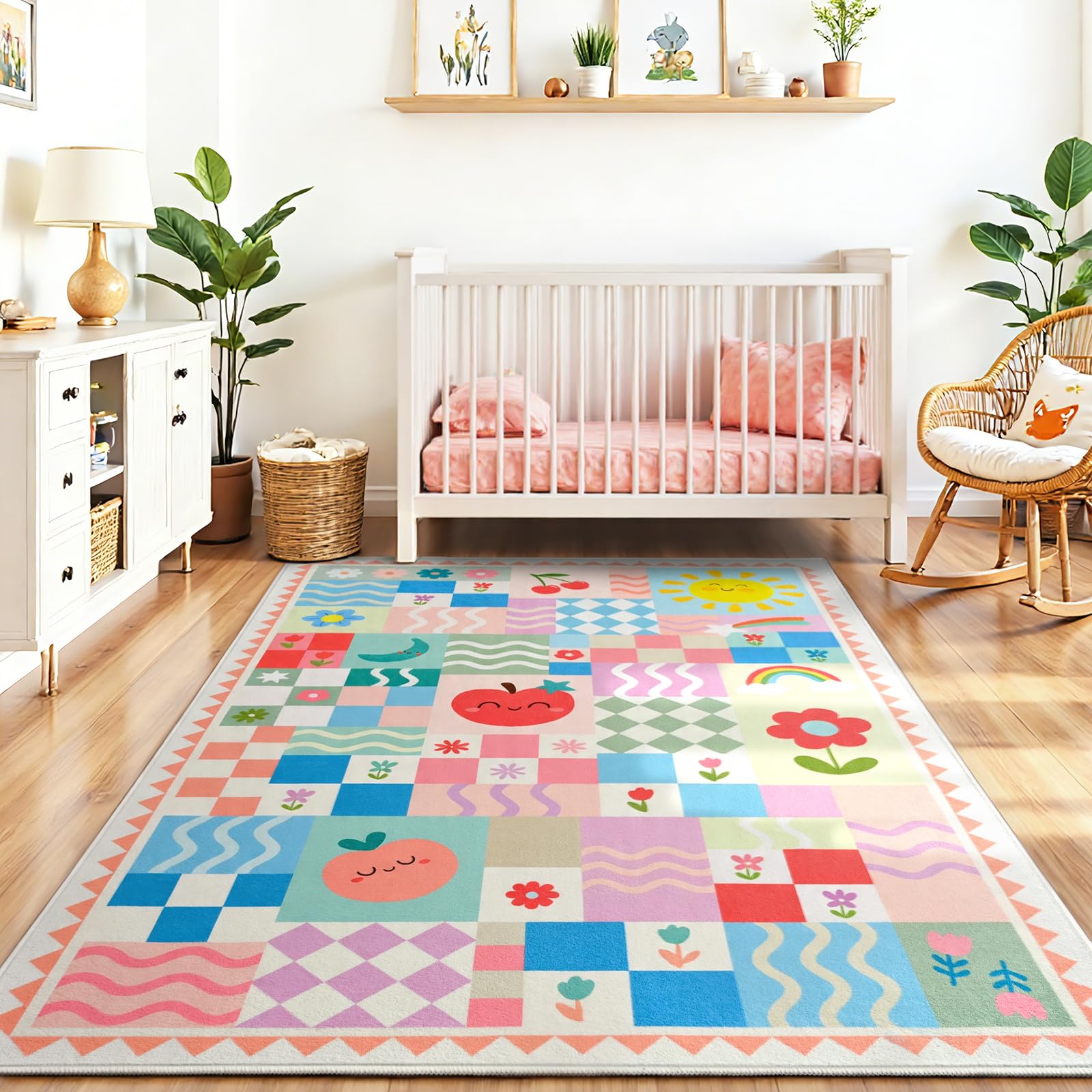 Playroom rug with animal design motif