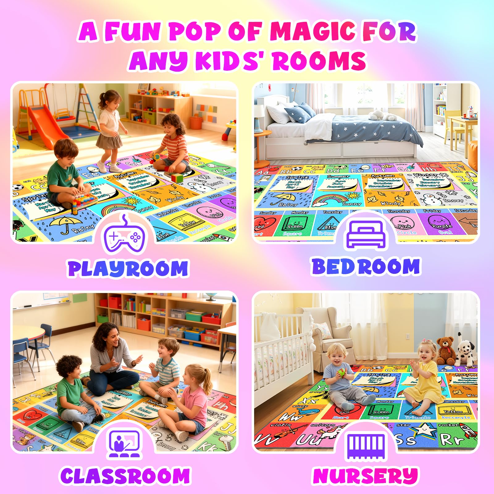 Machine washable playroom rug size 8x10