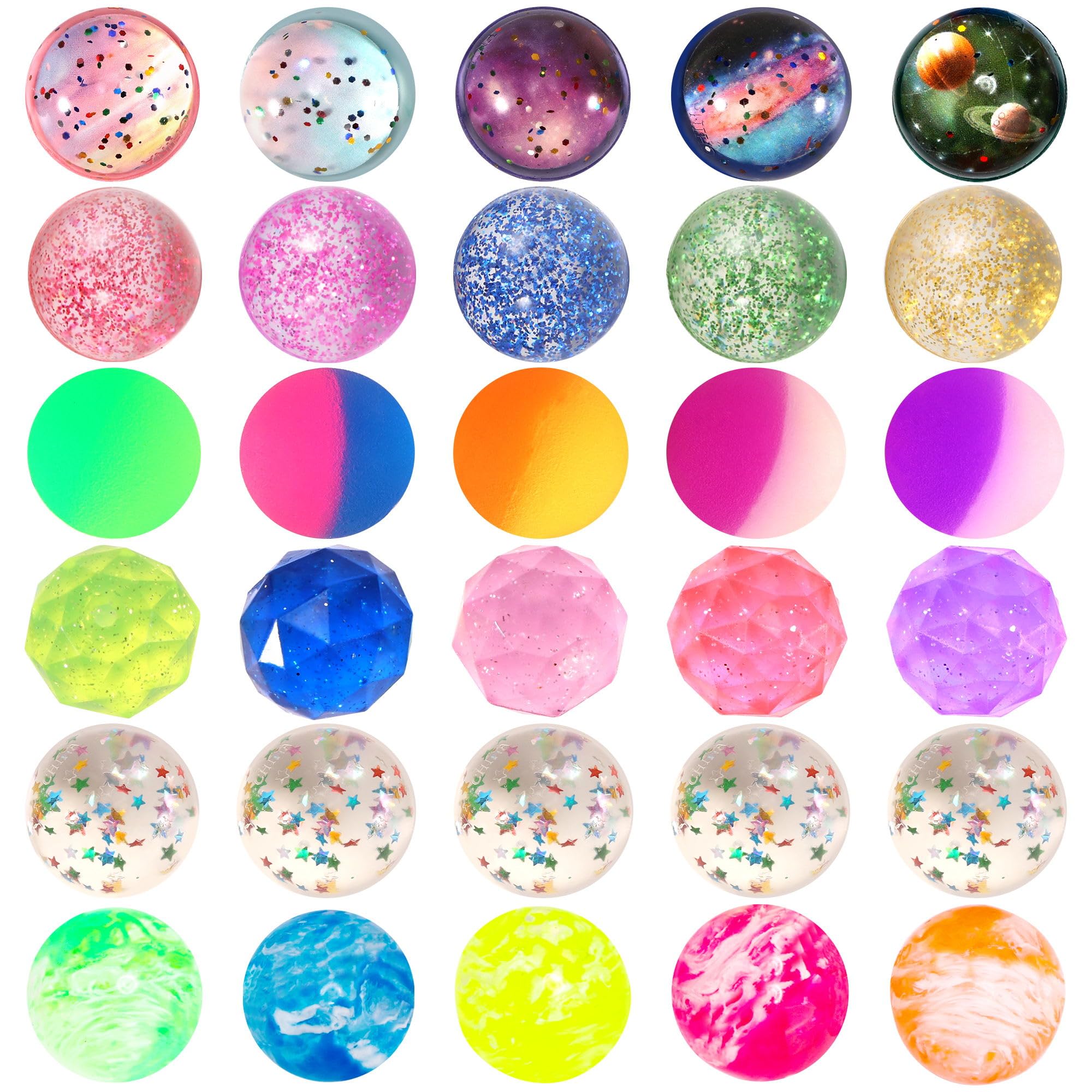 Pllieay 32mm bouncy balls set of 30 pieces in six styles