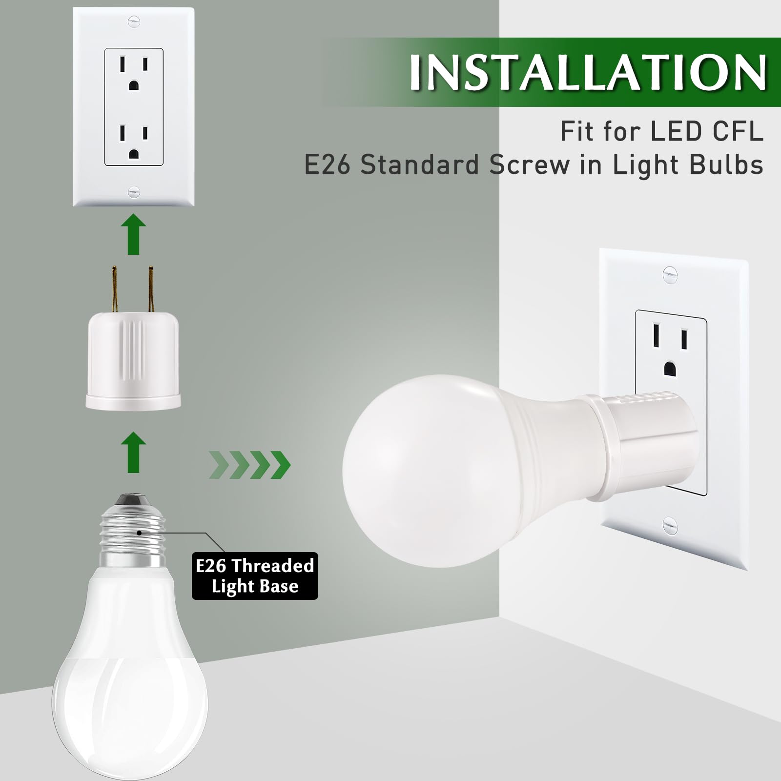 Plug-in light socket adapter plugged into outlet